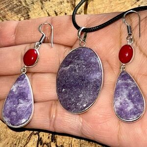 Lepidolite Pendant & Earrings Set “The Peace Stone”